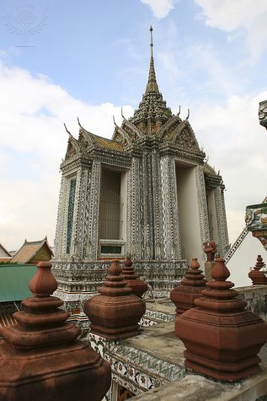 Thailand, Bangkok, Wat Arun, intricately decorated Mondop
